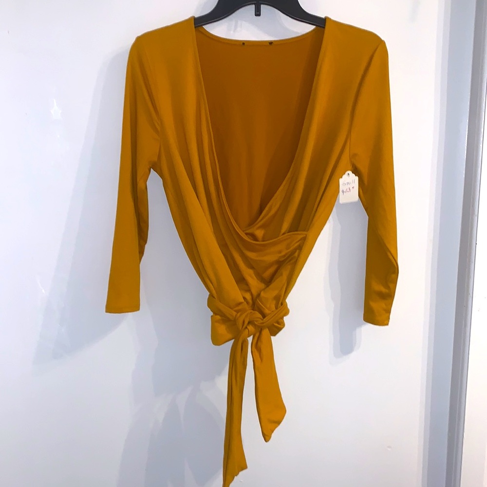 Paper doc Wrap Long Sleeve Mustard Color Top Size S/M